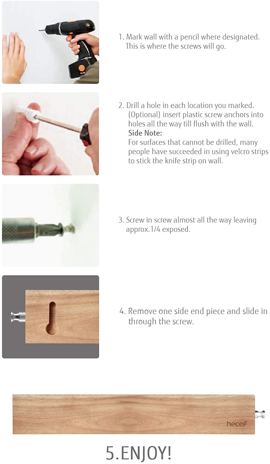 7 Pcs Black Oxide Knife Set w/ Acacia Wood Strong Magnetic Protect Knife Strip