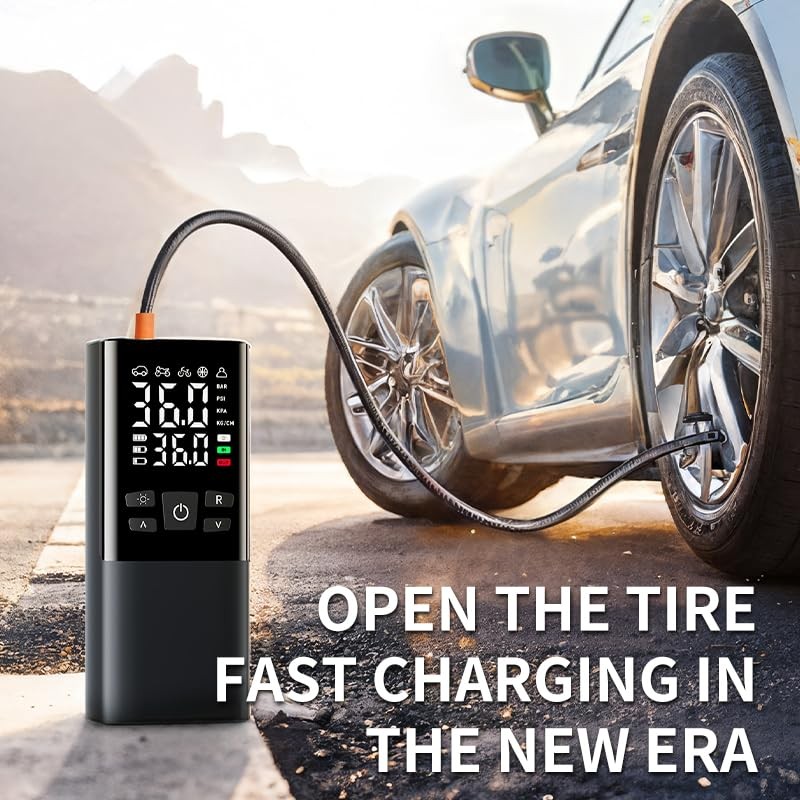 Portable Tire Inflator Air Compressor with LCD Display, LED Light, and Auto
