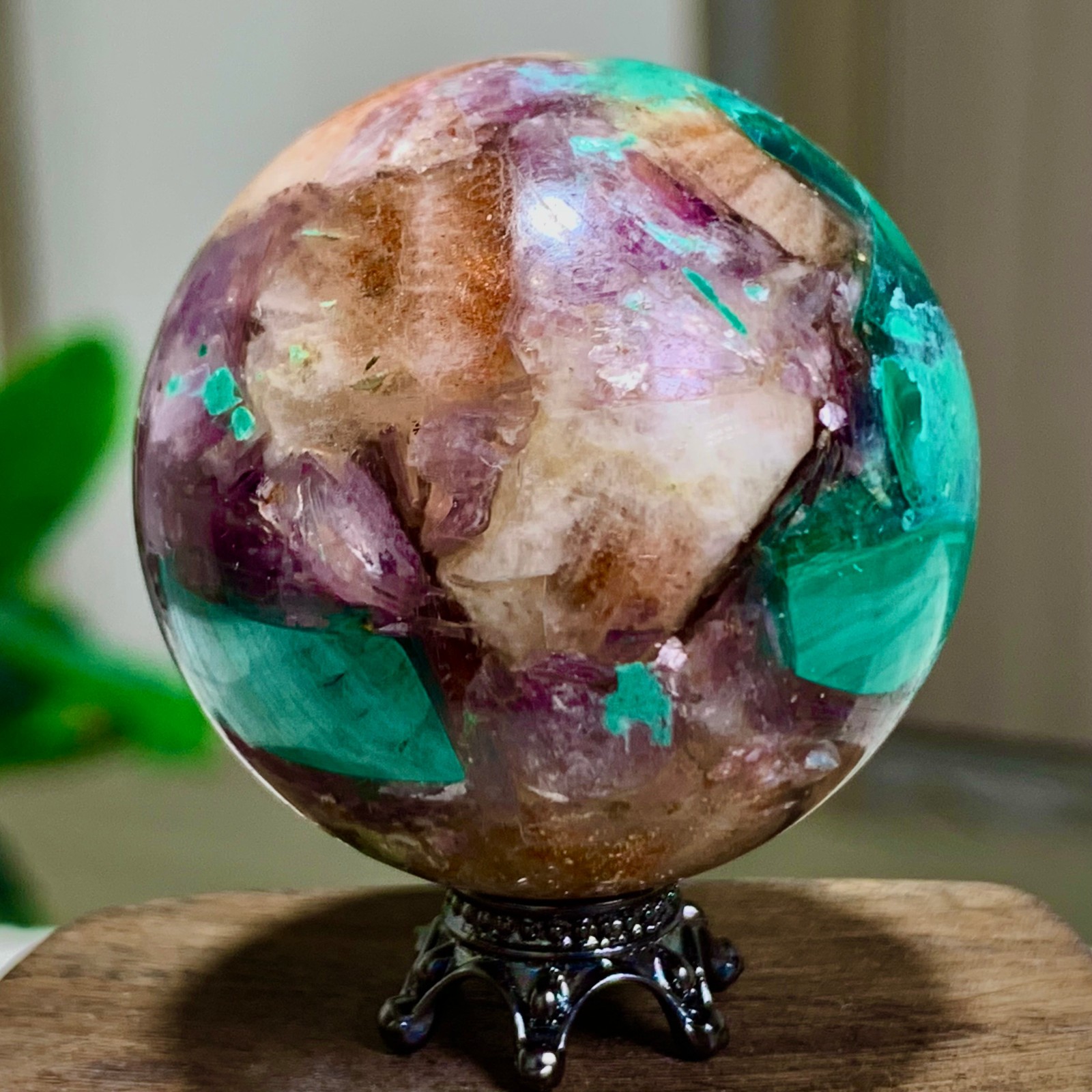 79G Newly discovered rare malachite purple mica symbiotic sphere restoration