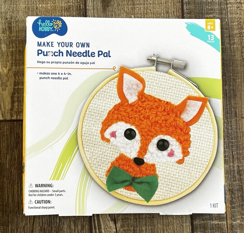 Hello Hobby Punch Needle Point Kit Fox With Hoop  4” Diameter NEW