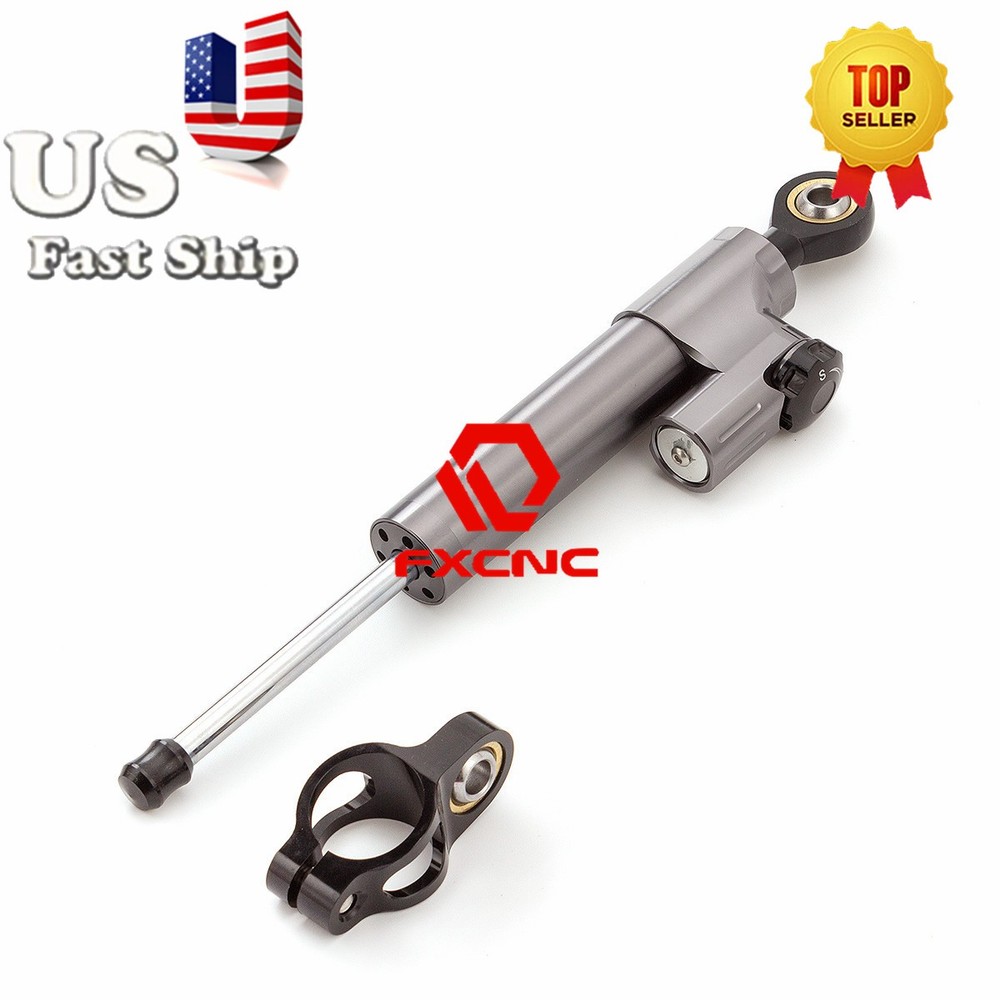 CNC Grey Universal Steering Damper Motorcycle Stabilizer Linear Reversed Control