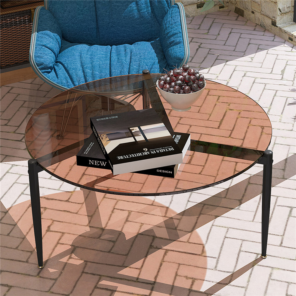 2 Size Modern Art Glass Top Coffee Table Round End Table Sofa Side Accent Tables