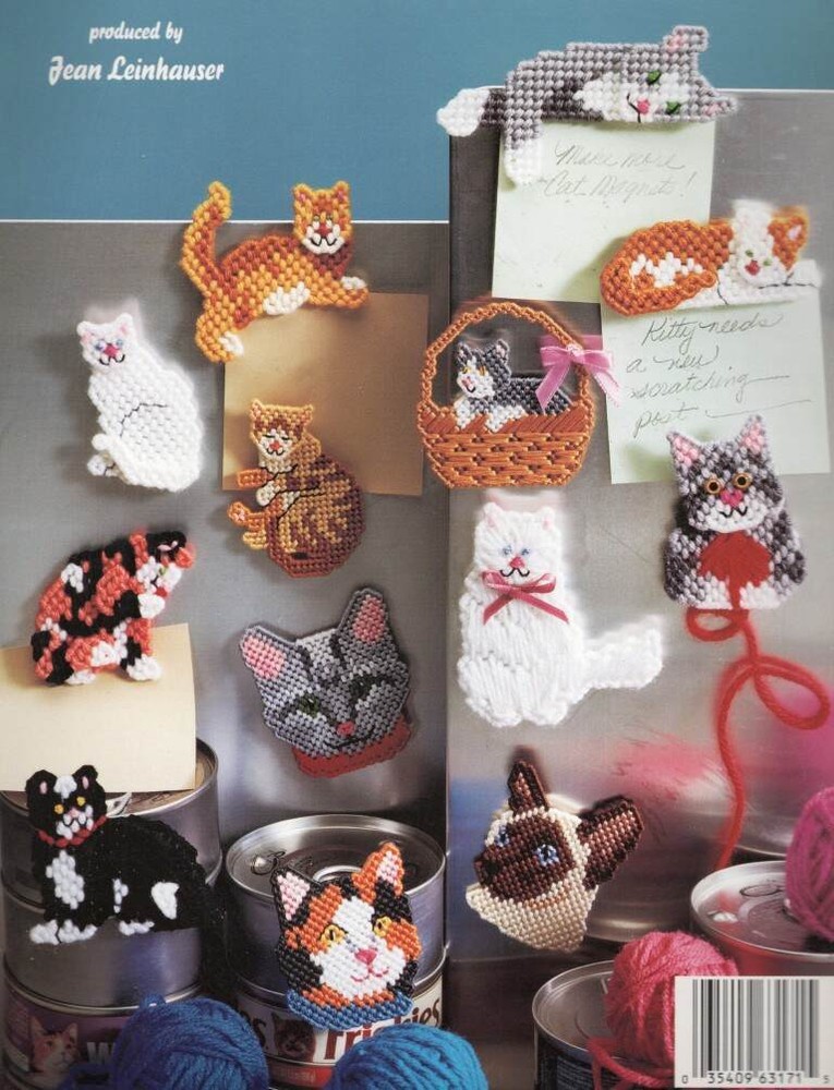 OOP!!! HTF!! PLASTIC CANVAS MAGNETS FOR CAT LOVERS 25 DESIGNS