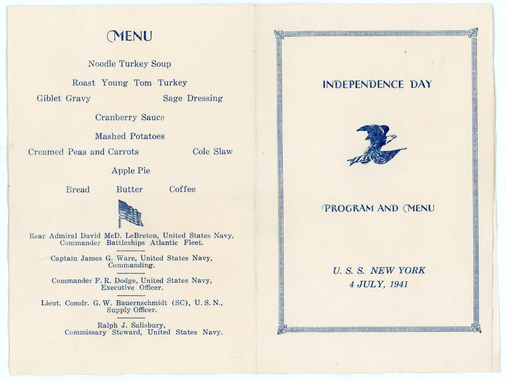 1941 U.S.S. New York Program & Menu WWII Independence Day #7E