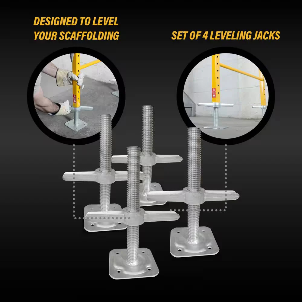 MetalTech 12in Steel Leveling Jacks 4Pc Adjustable Galvanized Scaffold Set