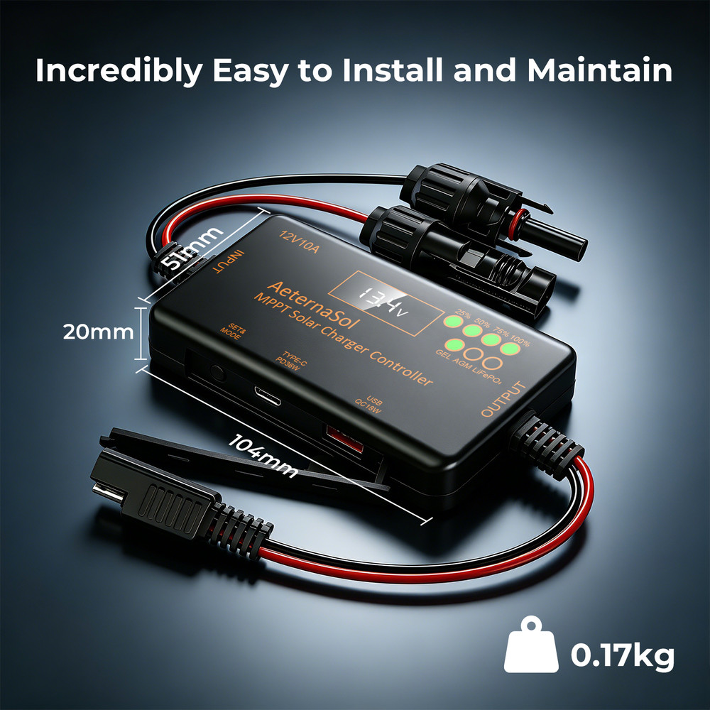 10A 12V MPPT Mini Solar Charge Controller battery regulator LCD with Type-C&USB