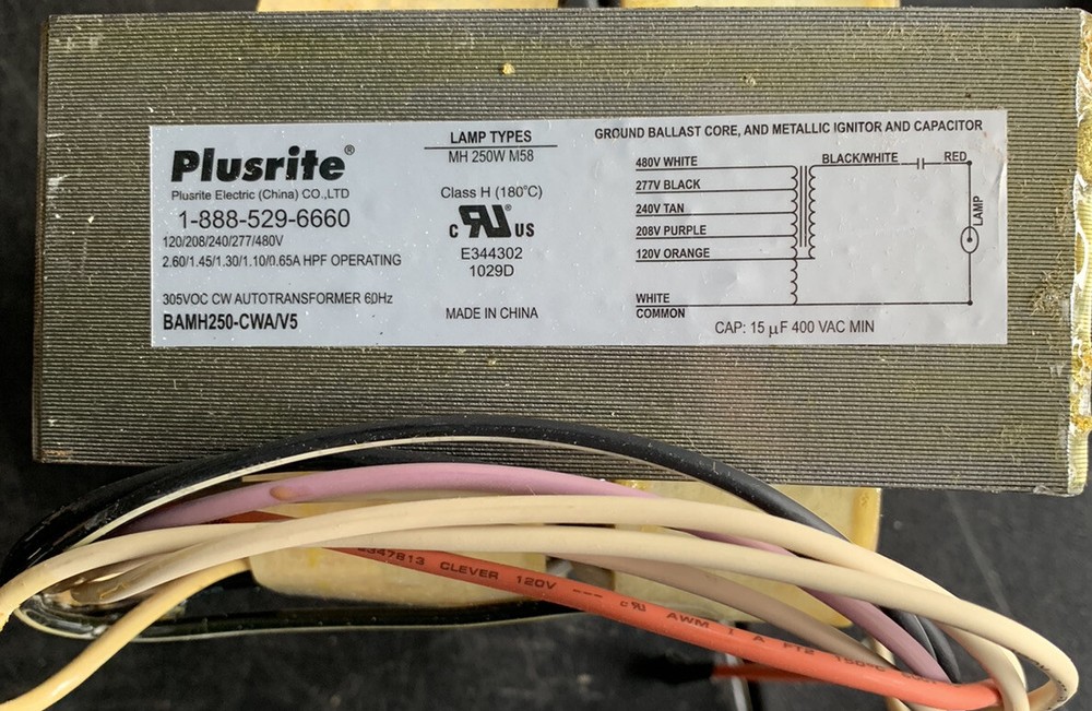 Plusrite BAMH250-CWA/V5 Core & Coil Ballast New Open Box