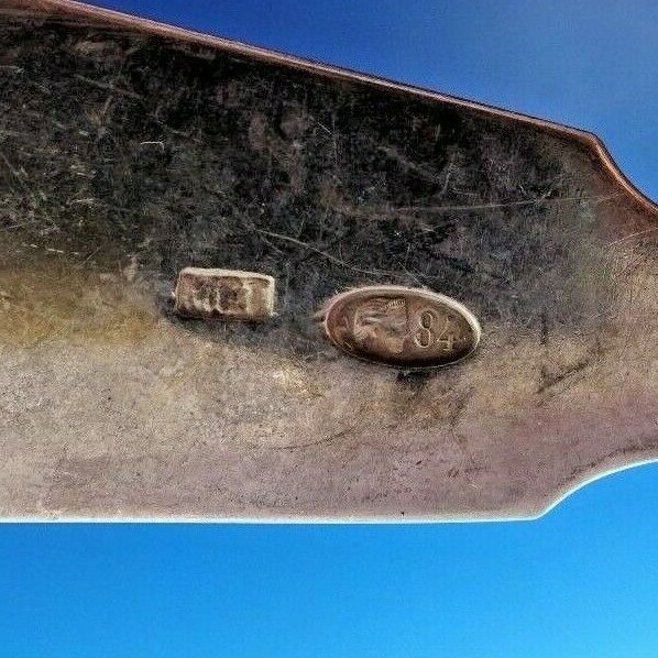 2 Antique Russian 84 Silver Spoons Fiddle Pattern (#4020)