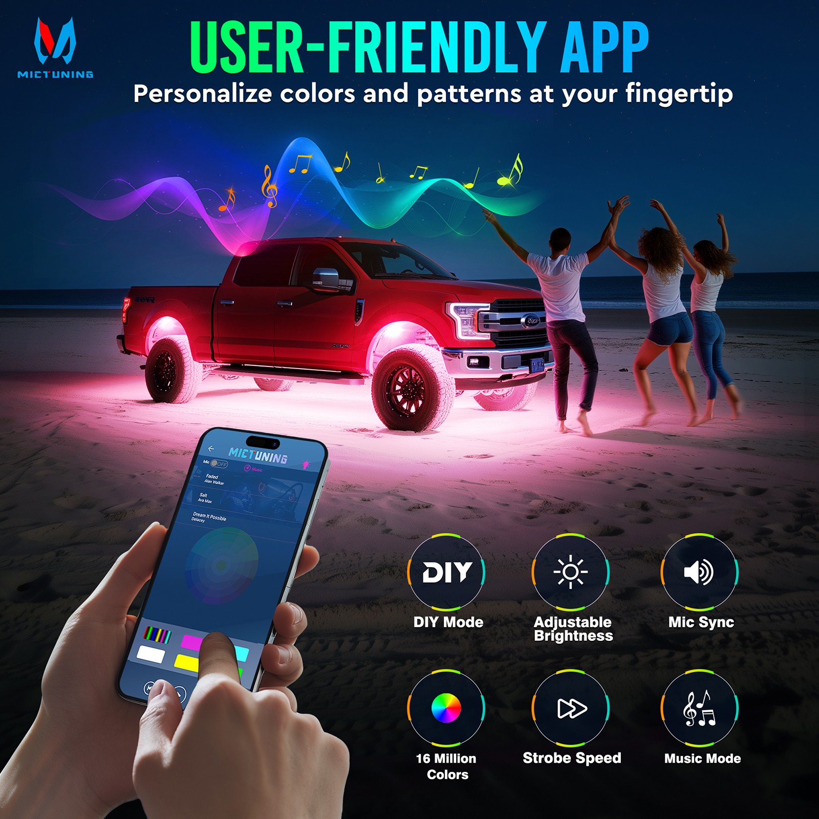 MICTUNING C4 RGBW LED Rock Lights - 12 Pods Full Anglw Underglow Underbody Lamp