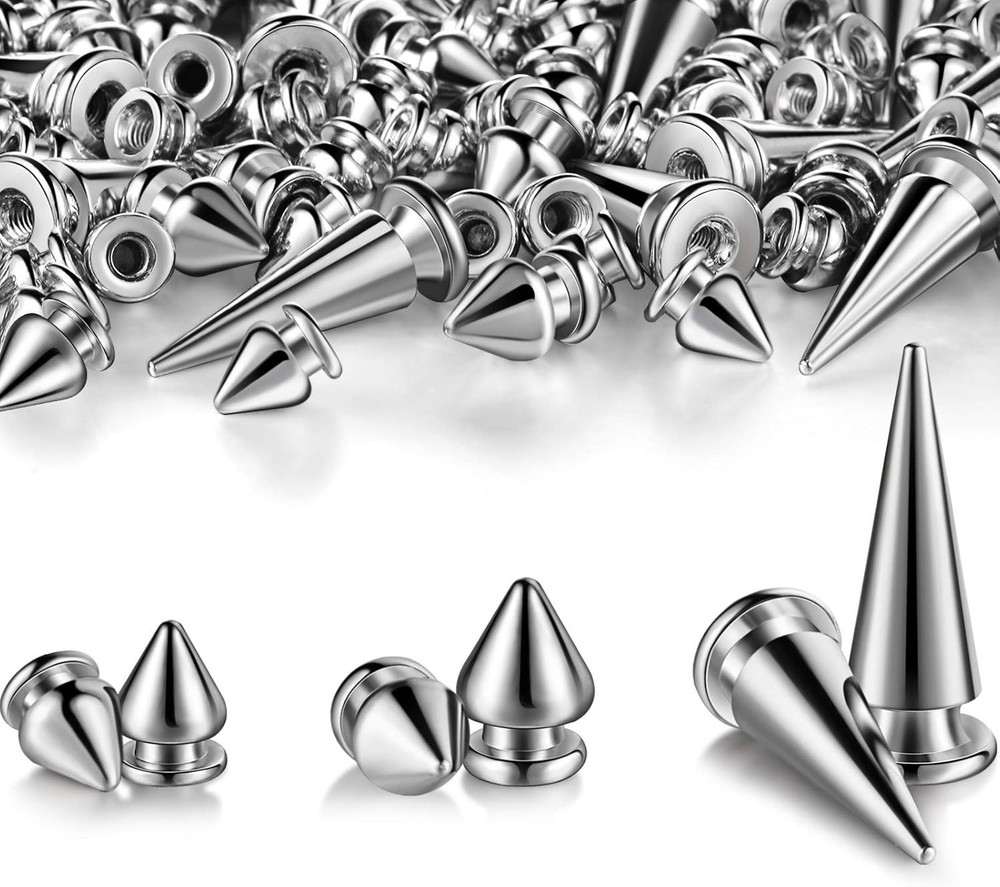 Versatile 170-Piece Silver Cone Spikes Set - Large, Medium, Small for DIY Crafts