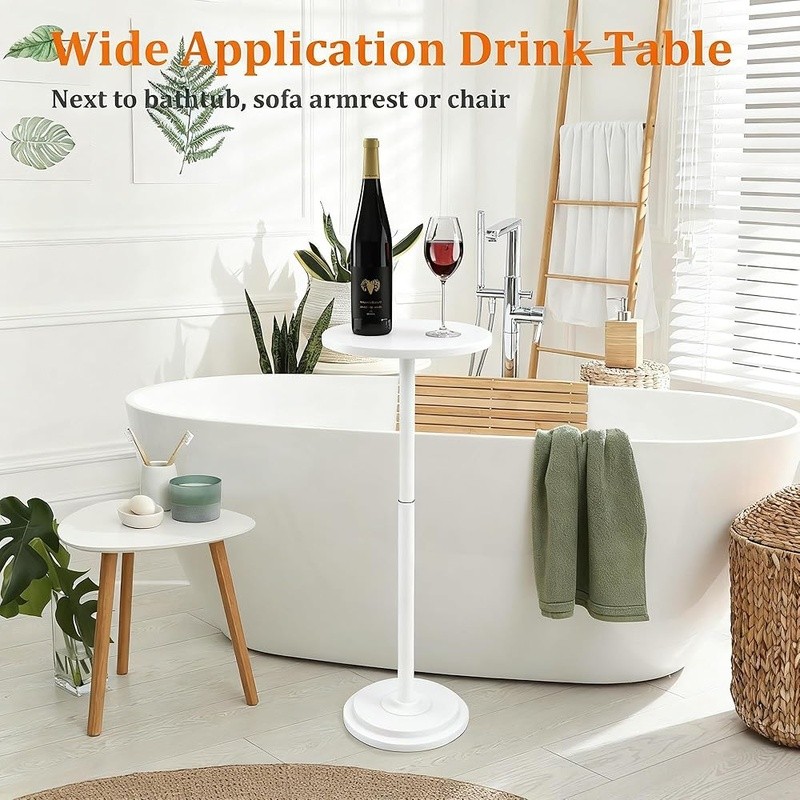 Height Adjustable Round Side Table Drink Tray 88lbs Capacity Compact Design New