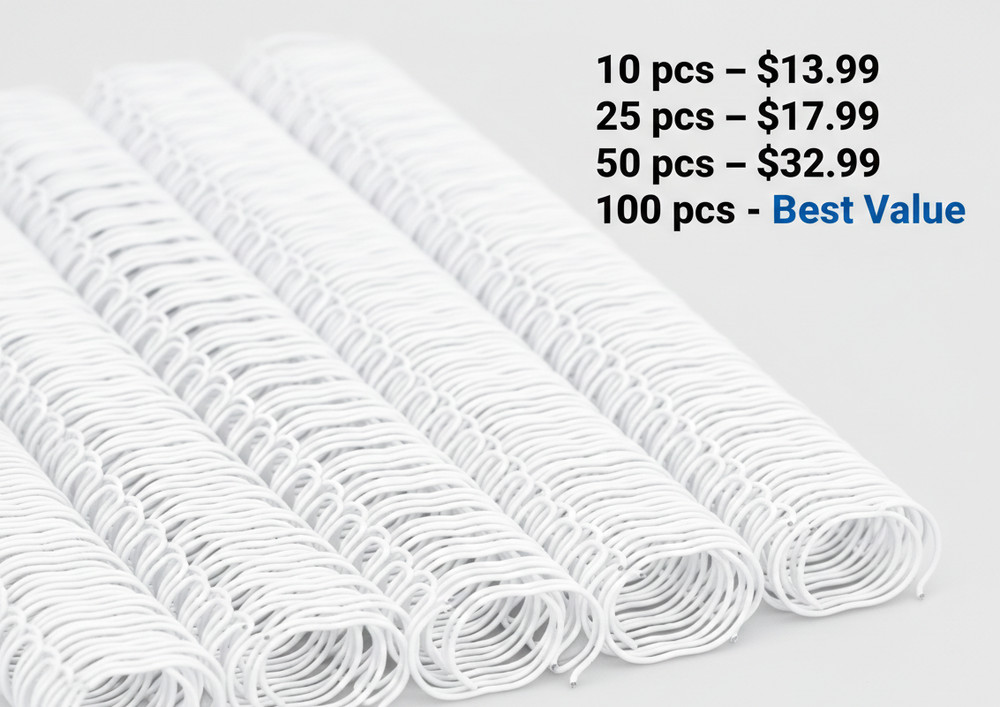 Wire Binding 5/8” White – 100pcs – 2:1 Pitch Bookbinding Spines
