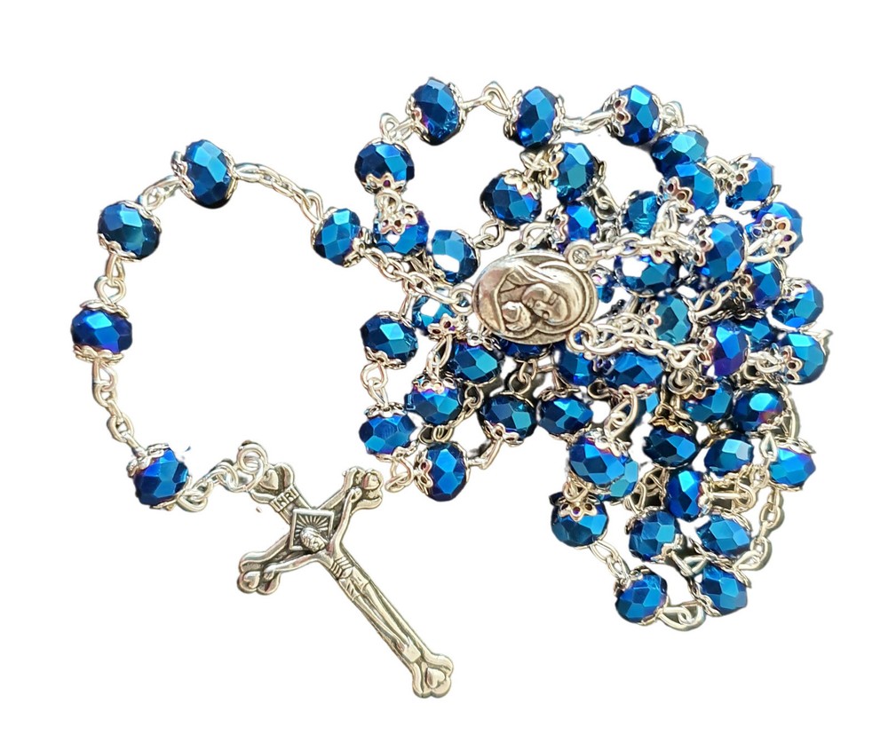 Catholic Deep Dark Blue Jerusalem Crystal Rosary