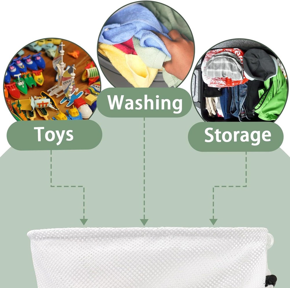 2x Extra Large Drawstring Laundry Bag Solid Mesh Material Mesh Laundry Bag White