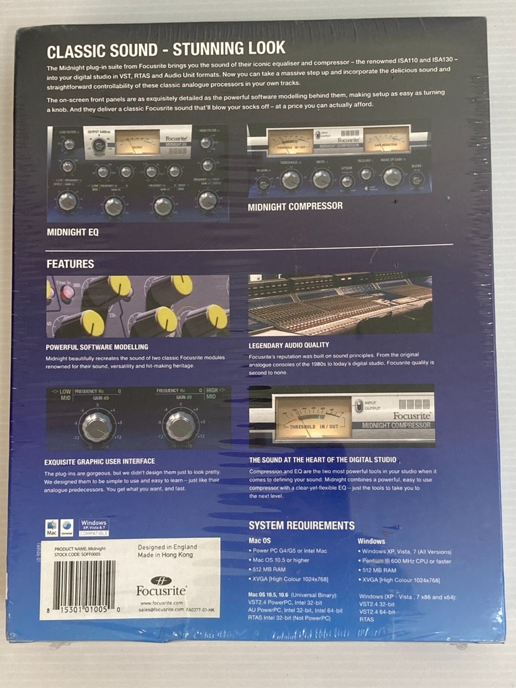 Focusrite Midnight Classic Plug-In Suite NEW & Sealed
