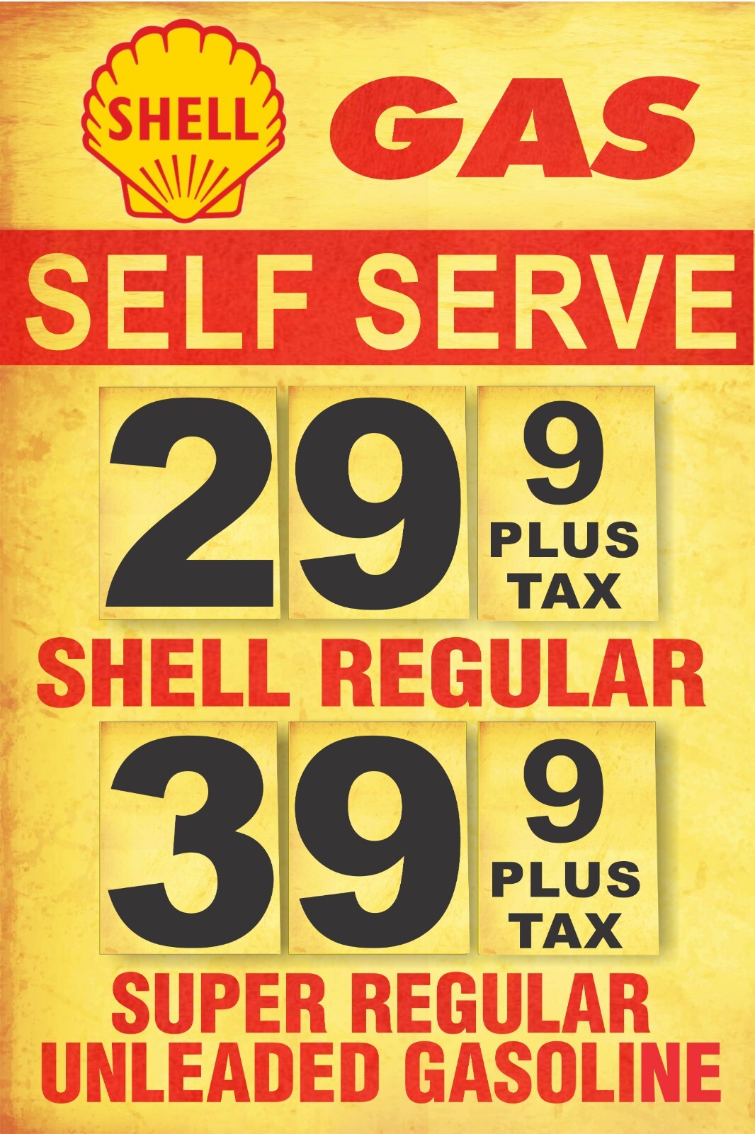 Shell Gas Banner - 24" x 36" Gas for 29 cents. For Man Cave, Game Room, Garage