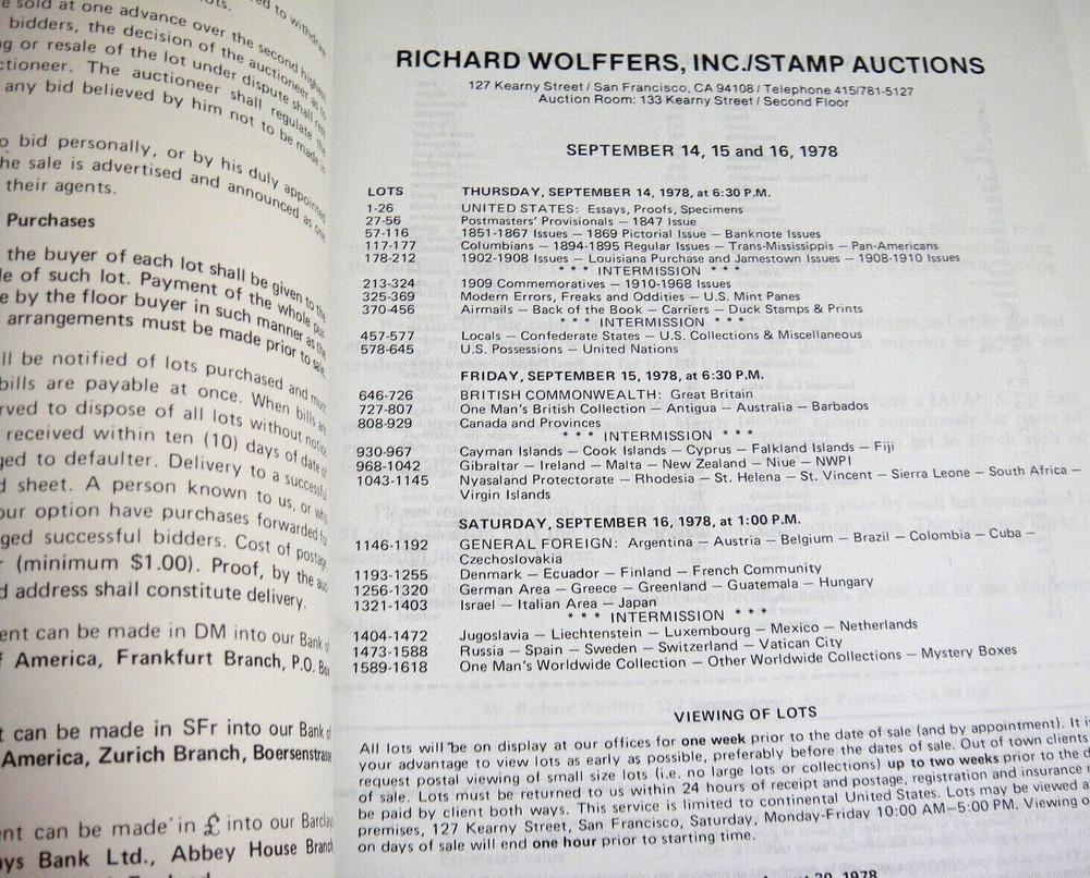 Wolffers Stamp Auction Catalog 1978 w Prices Realized 1847 Issues Locals