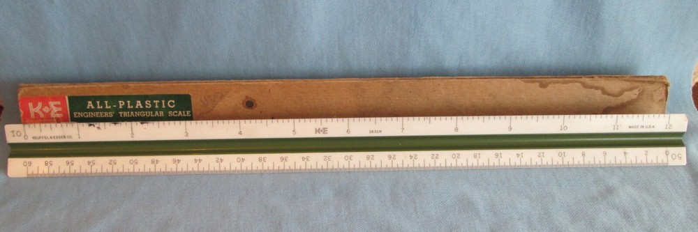 Vintage K&E 12" Engineers Triangular 3 Side Ruler 1631W Architect Drafting Tool