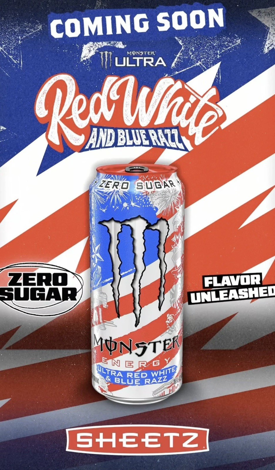 Monster Energy Ultra Red White & Blue Razz 16 FL.OZ. NEW FLAVOR
