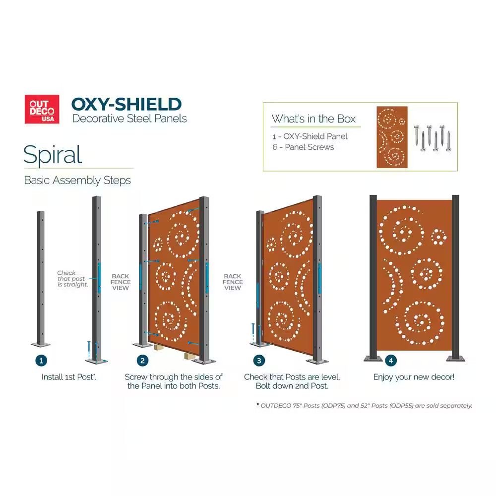 Spiral 3 Ft. X 6 Ft. Oxy-Shield Weathered Steel Decorative Screen Panel in Rust
