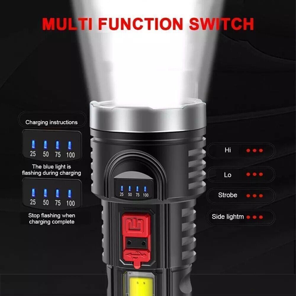 2pcs High Powered Super Bright Flashlight LED Rechargeable Police Security Torch