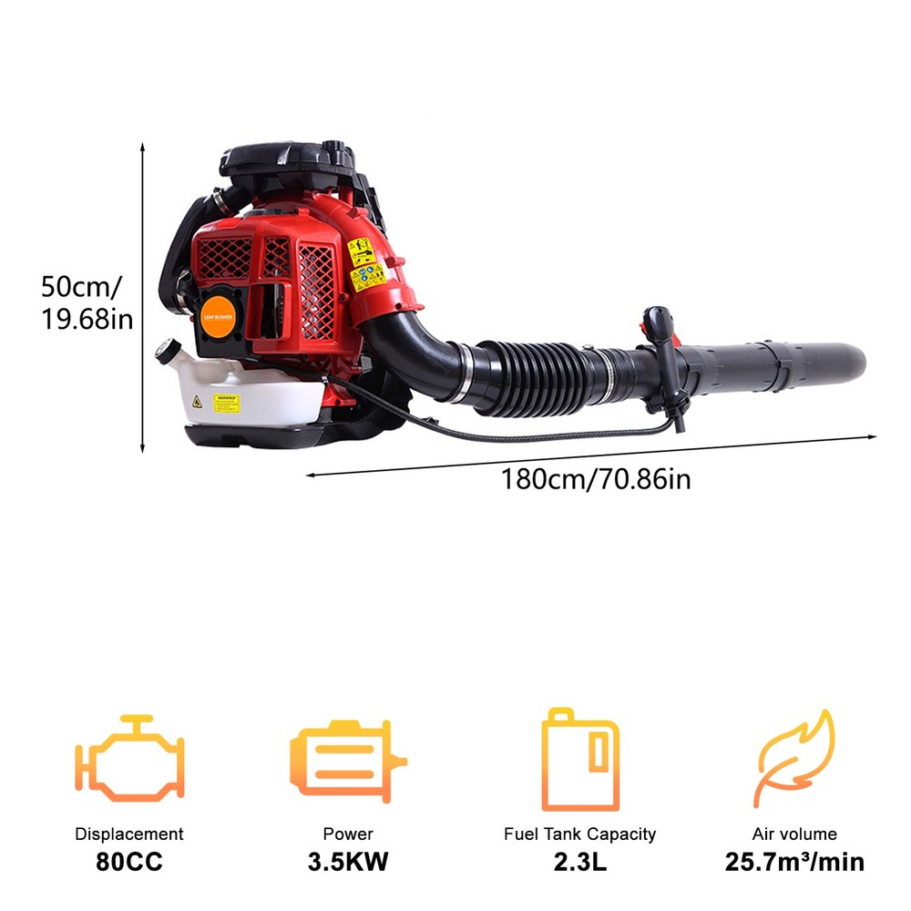 Backpack Leaf Blower Gas Powered Snow Blower 900CFM 80CC 2.3L 2-Stroke Engine