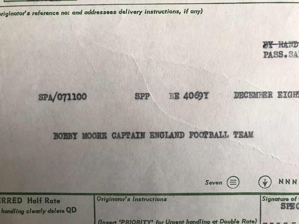 Extremely Rare Bobby Moore ‘England Captain’ Movement BEA Message Form