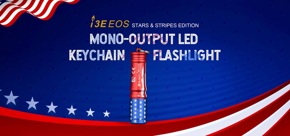 Olight I3E EOS Stars & Stripes Keychain Waterproof Flashlight, 90 Lumen