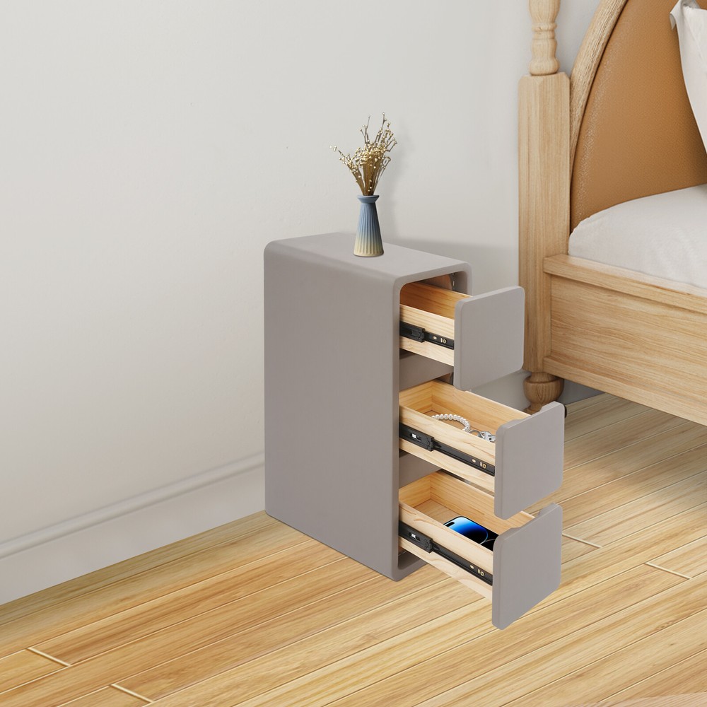 Nightstand, Bedside Table with Drawers, Small Narrow Nightstand Deep Gray