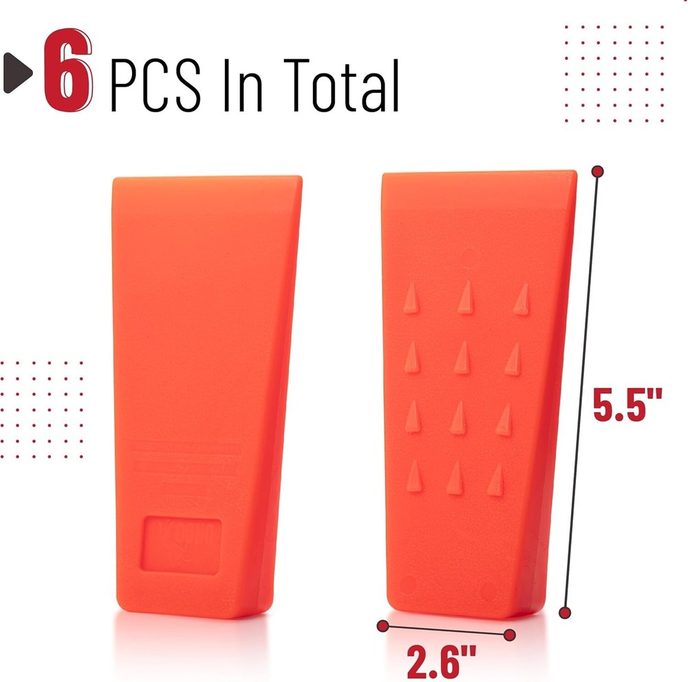 Tree Felling Wedges with Spikes – 6-Piece Set (5.5"), Durable Plastic, Includes