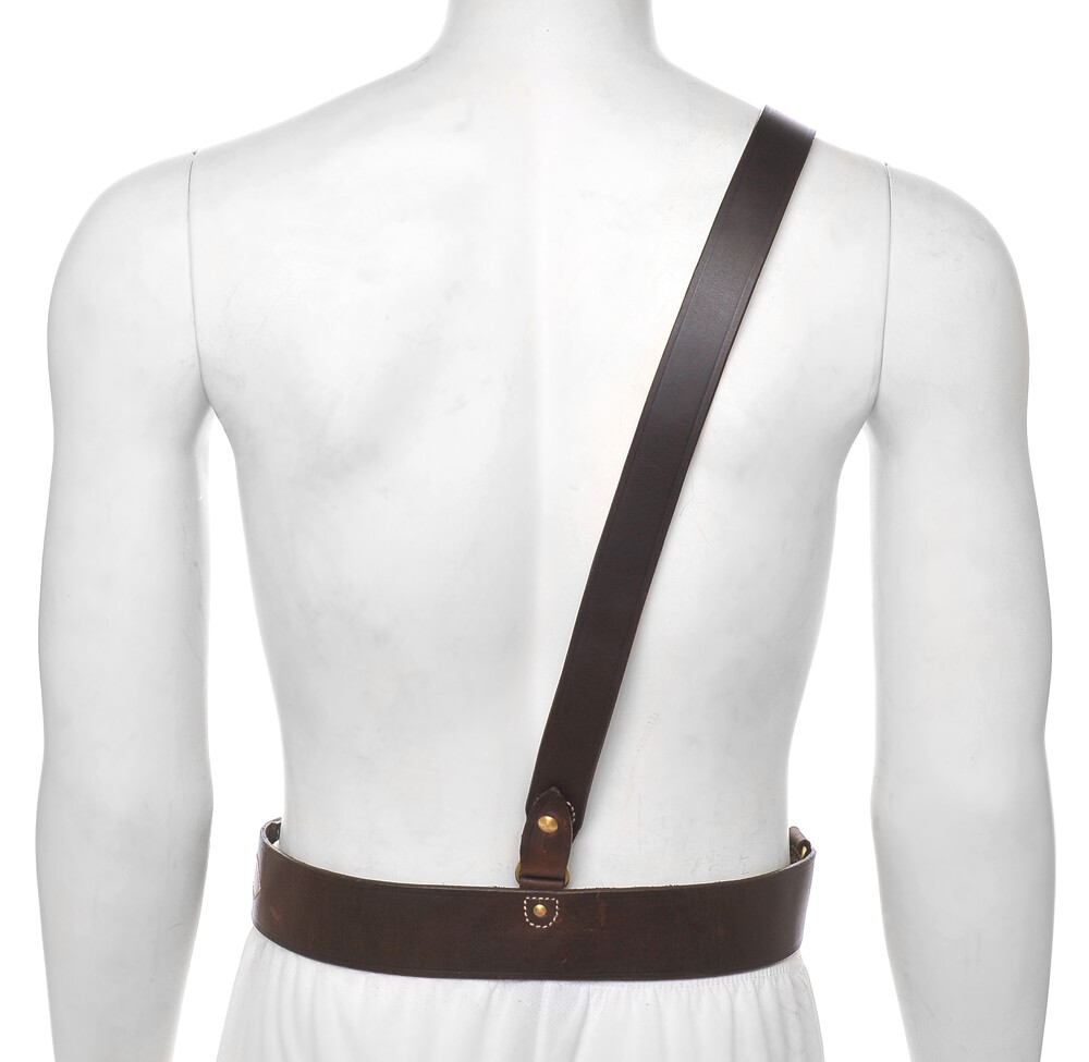 WW1 Sam Browne Belt With Shoulder Strap Premium Drum Dyed Oiled Brown Leather