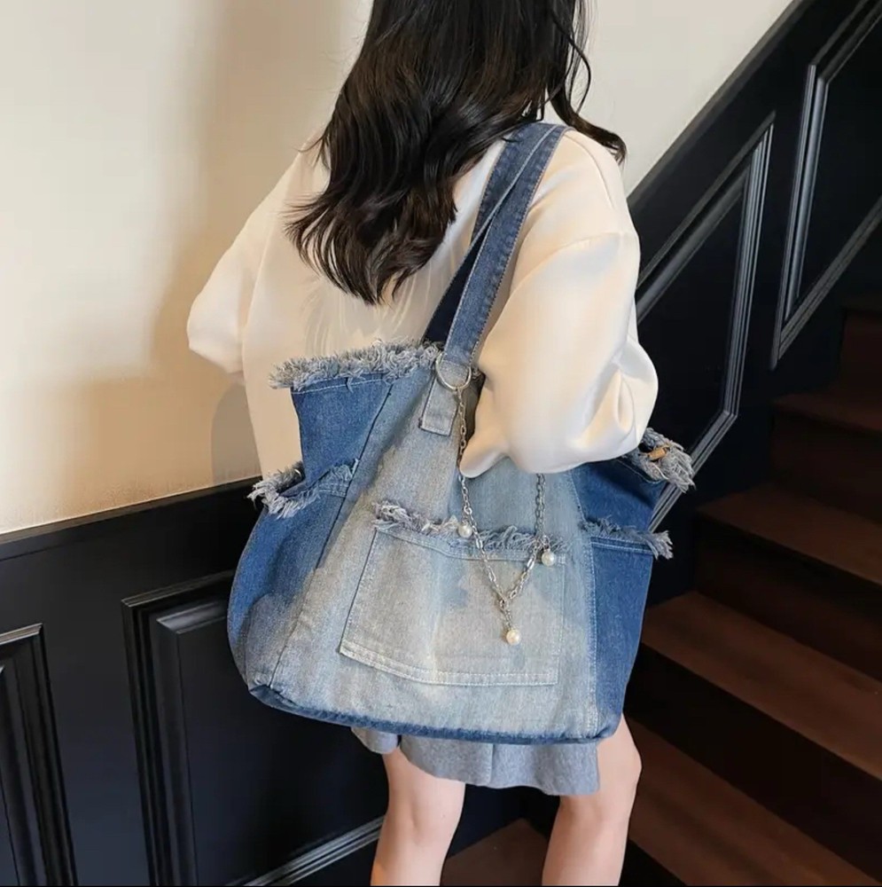 Blue Denim Large Shoulder Bag