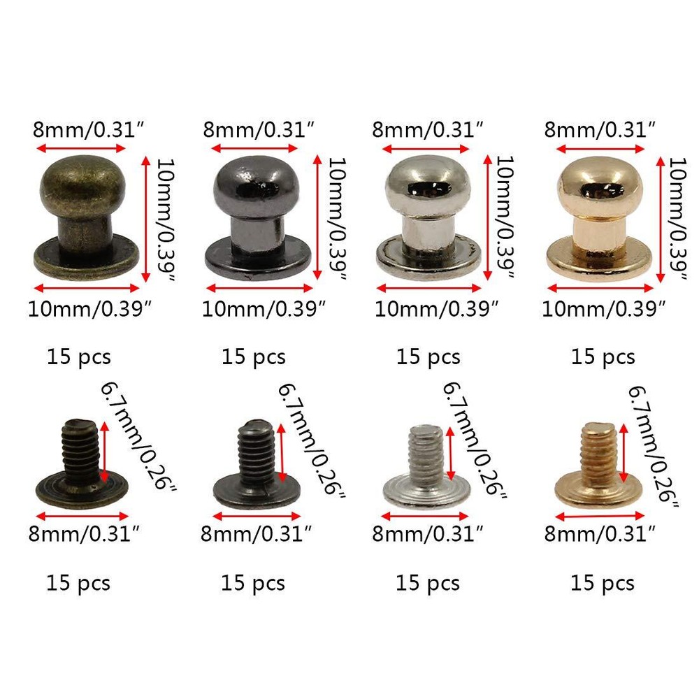60 Sets Chicago Round Head Button Phillips Screw Stud Rivet for DIY Craft