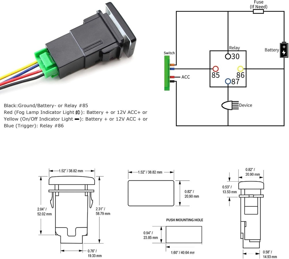 Durable 4-Pole Push Button Switch with LED Indicator for Toyota Upgrades