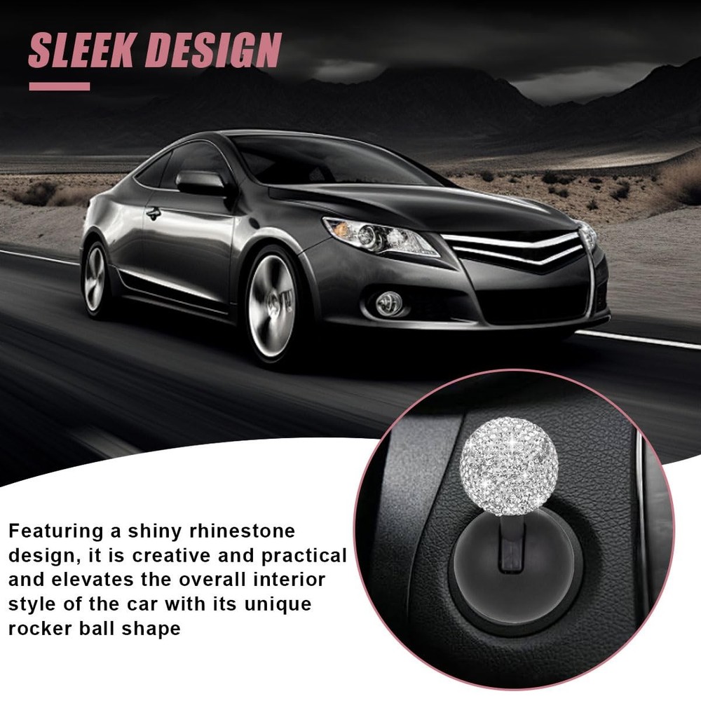 Car Push Start Button Cover, Rhinestone Engine Start Stop Button Joystick Cov...