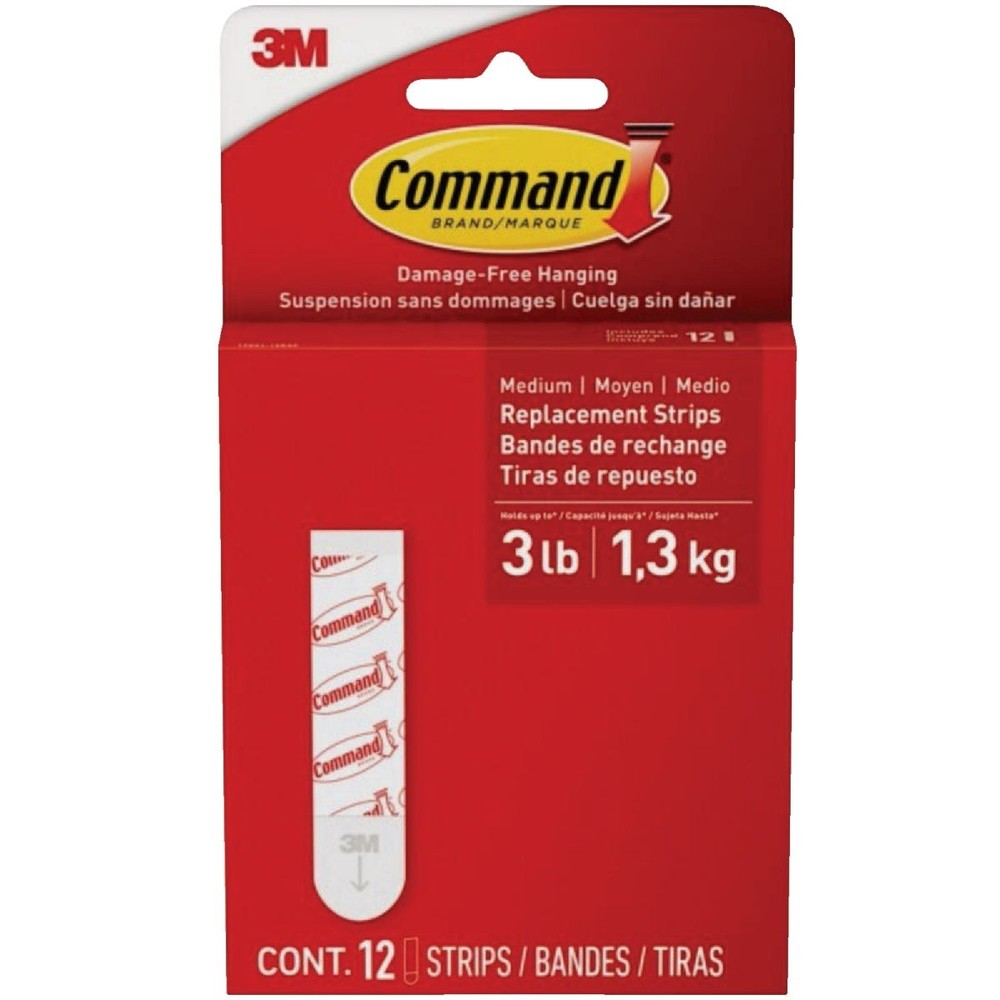 Command Medium Adhesive Strips, White, 12 Strips 17021-12ESF Command 17021-12ESF