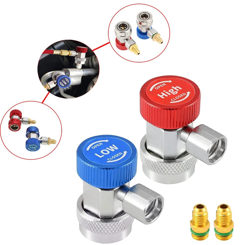 R134A Quick Coupler Adapter 1/4" Flare 2x HP & LP Connector for Car AC System