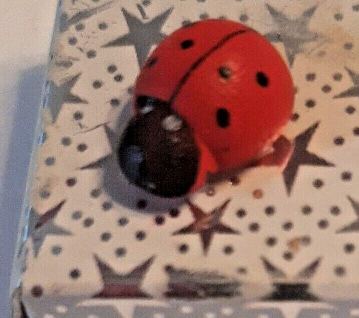 Tiny Ladybug Gift Box Empty 1.25 Inches Square Silver Stars