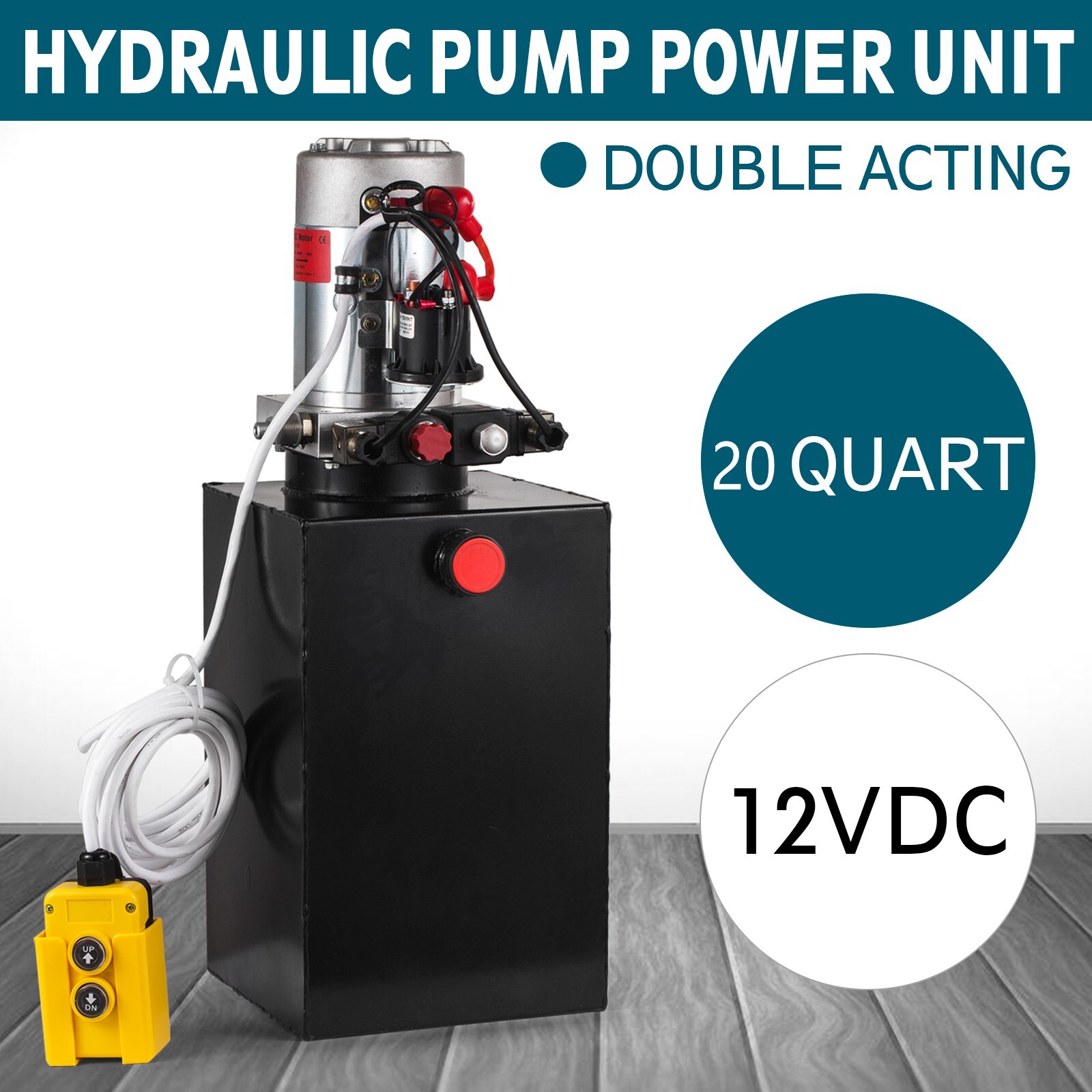 20 Quart Double Acting Hydraulic Pump Dump Trailer 12V DC Unit Pack Power Unit