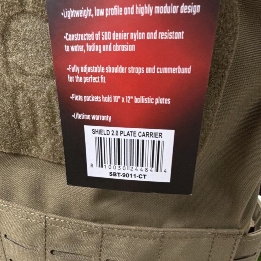 Shellback Tactical Shield 2.0 Plate Carrier Coyote Adjustable Modular SBT-9011-…