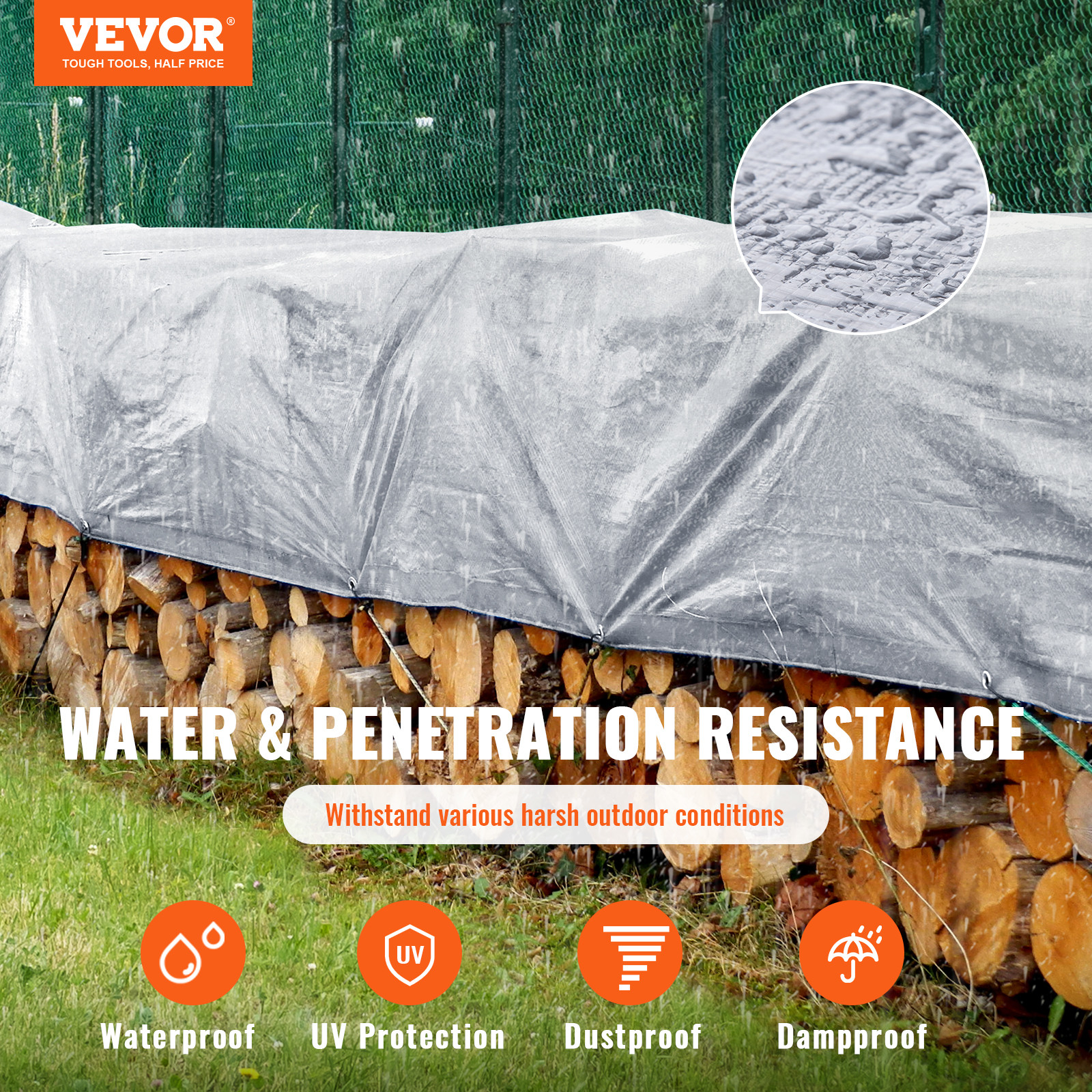 VEVOR 16 x 20 ft Waterproof Tarpaulin, 10Mil Poly Tarp