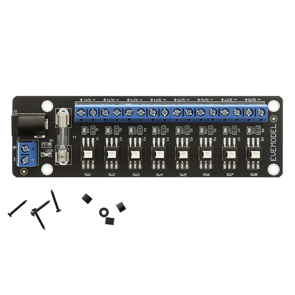 Evemodel 3V-24V DC Individual Switch Power Distribution Module 8 Channels