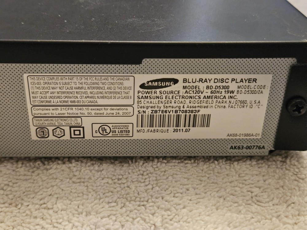 Samsung BD-D5300 Blu-Ray Player No Remote Control TESTED