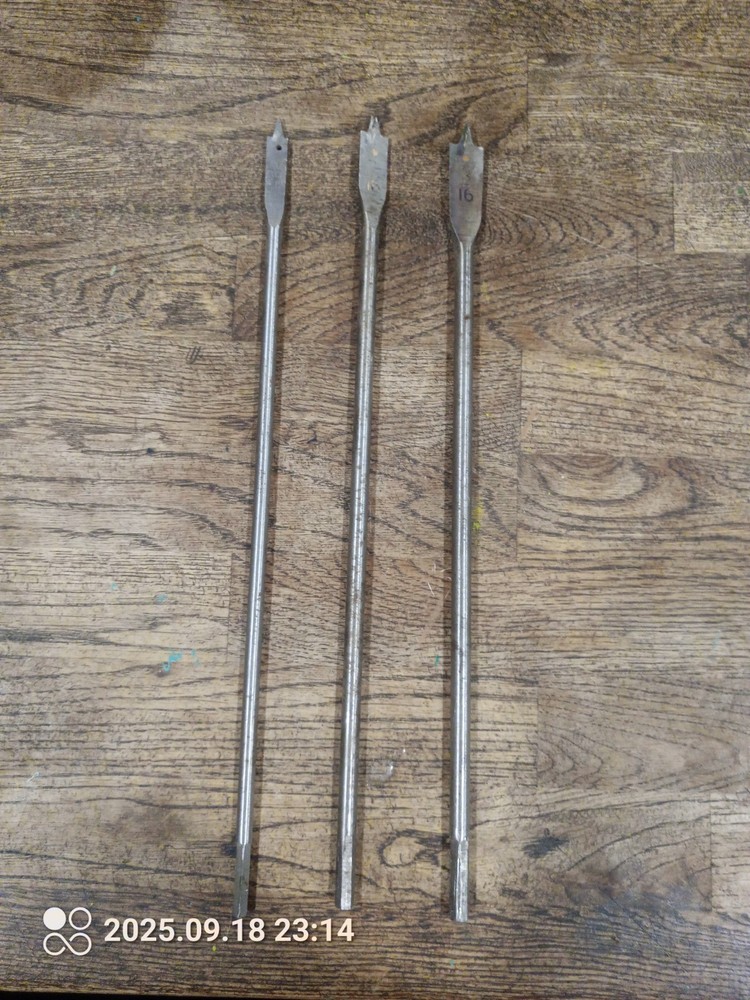 Three 10-in Long Flatwood Spade Drill Bits