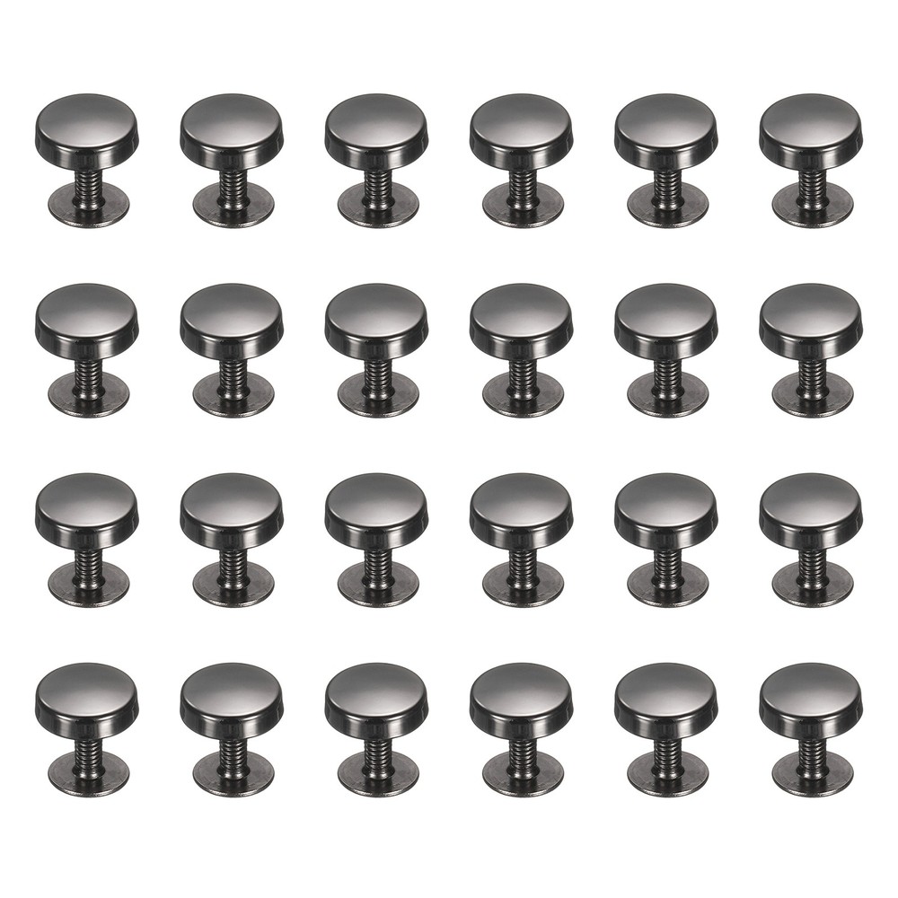 24 Pcs Flat Head Button Stud 10mm Screw Back Rivets Stud Set, Black