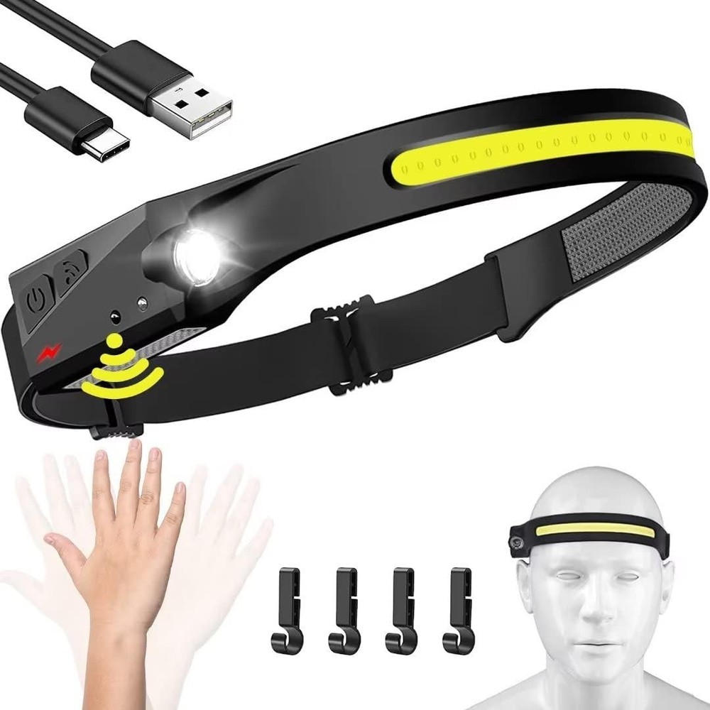 Rechargeable 230° Wide Beam Headlamp with Motion Sensor - Waterproof & Versatile