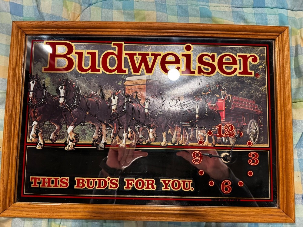 budweiser this buds for you mirror clock