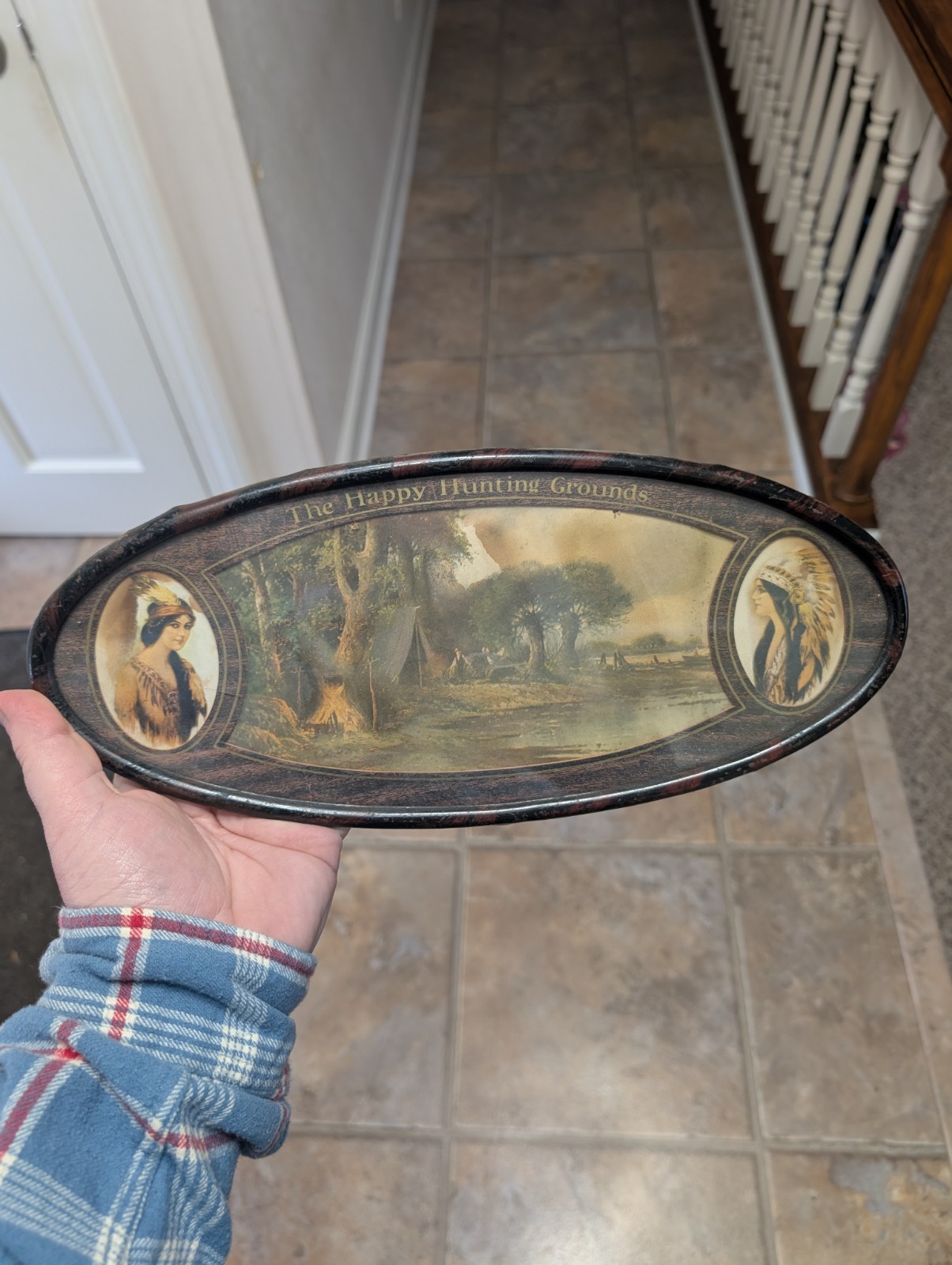 Antique Picture The Happy Hunting Grounds Native American Indians Metal Frame