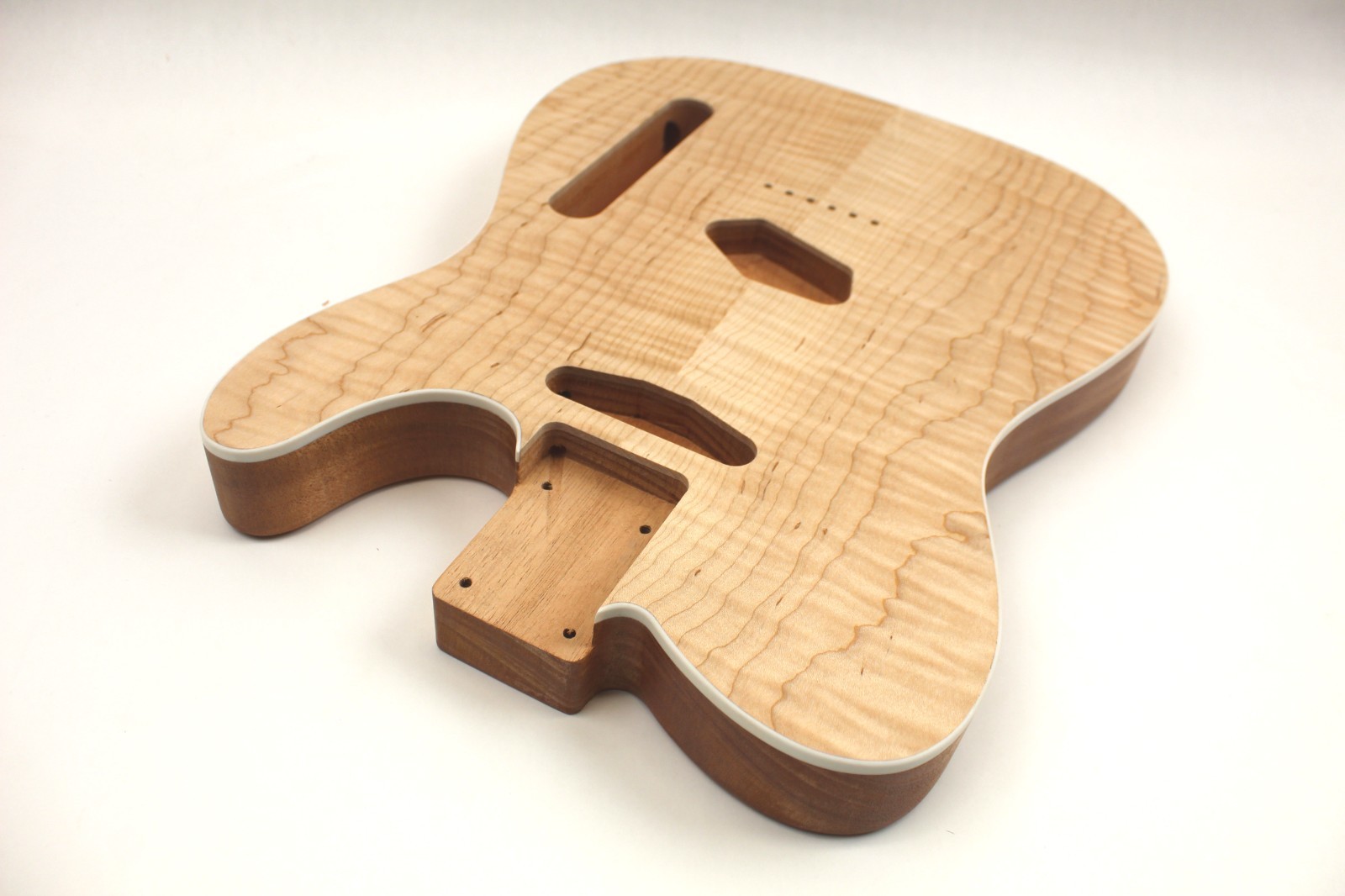 Guitar Body - T-Style - Curly Maple on Mahogany 1 Piece- Fits Fender Telecaster