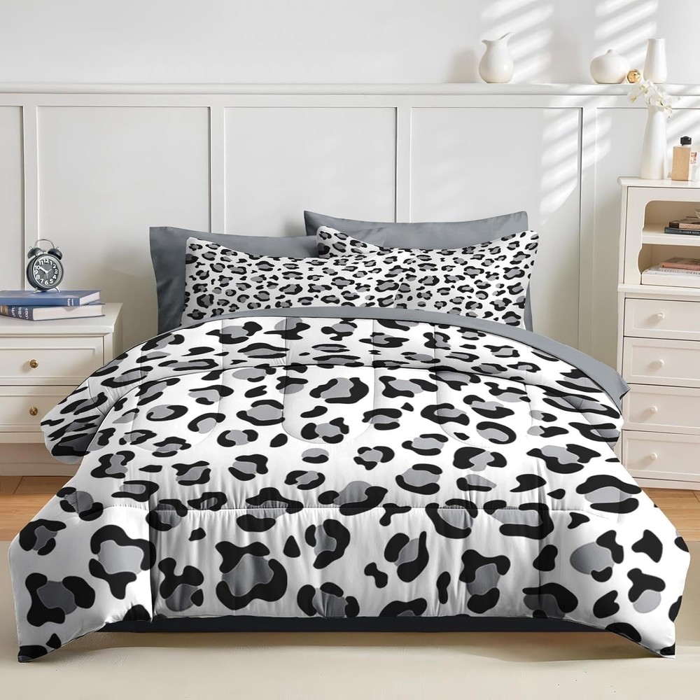Zebra Stripes Comforter Set Size 7 Pieces Leopard Print Full Balck White